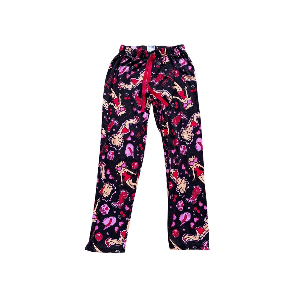 Betty‎ Boop Yee Haw Cowgirl Pajama Pants Black Pink Heart Print Small BB0110-54